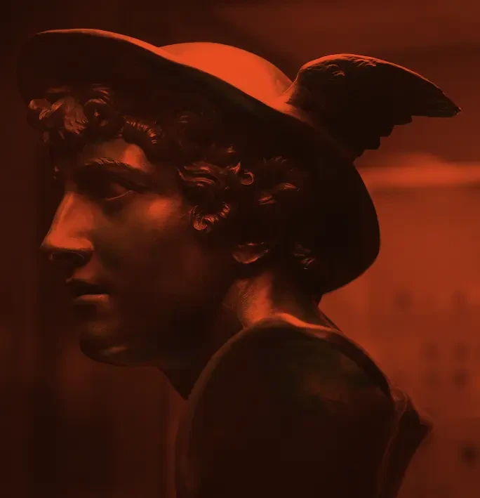 A statue depicting Hermes, known as the messenger of the gods