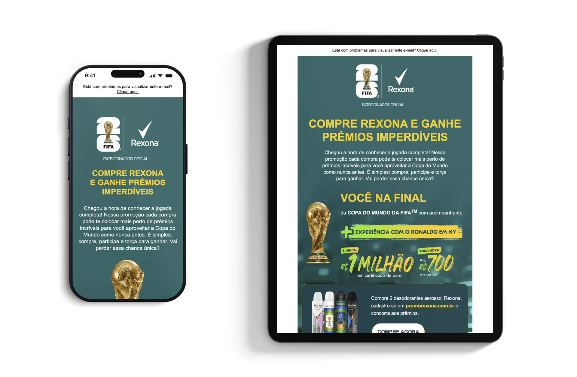Rexona Brazil promotional email as the official sponsor for the FIFA World Cup