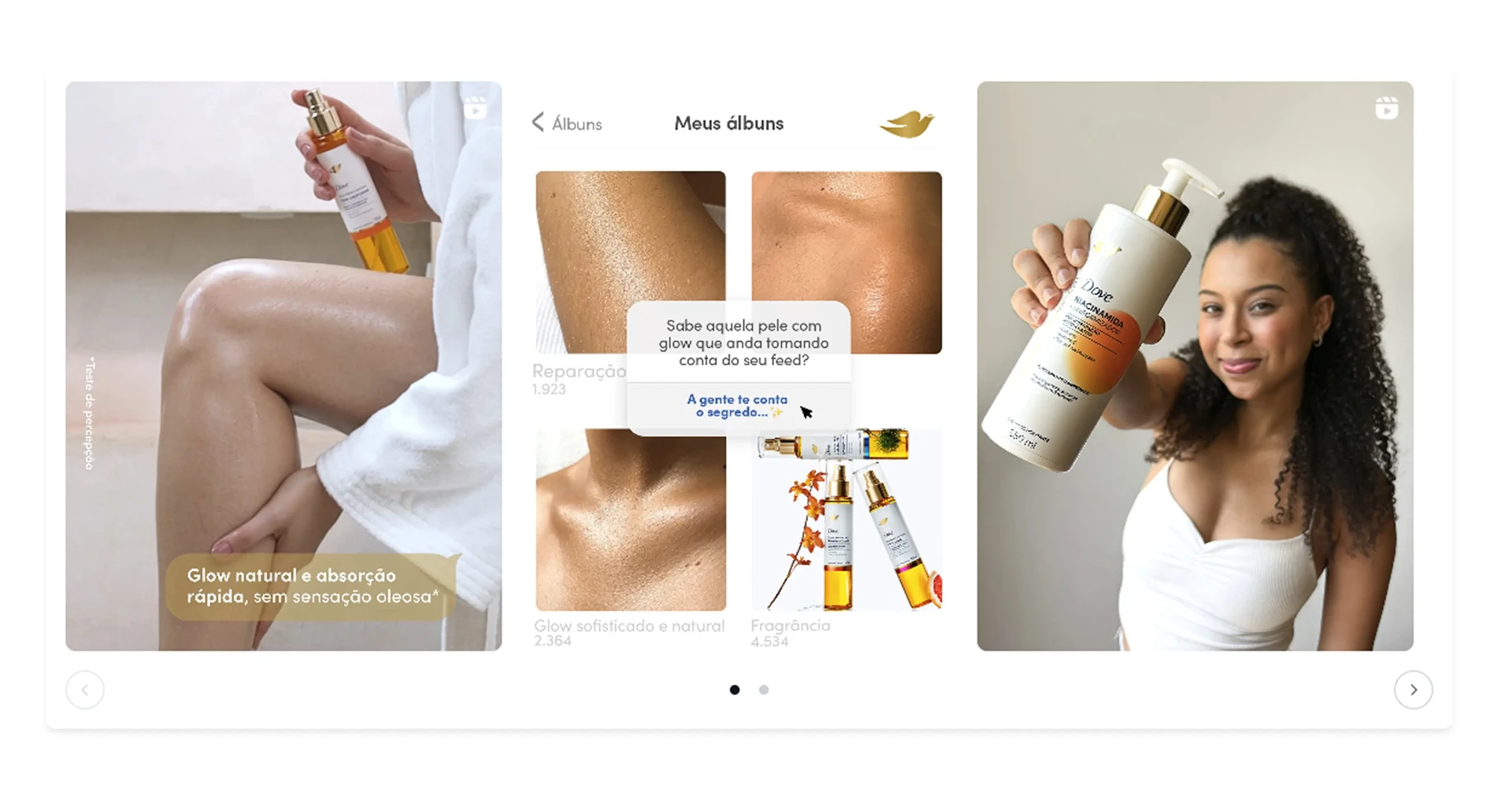 A series of cards showing Dove's social posts directly into their website