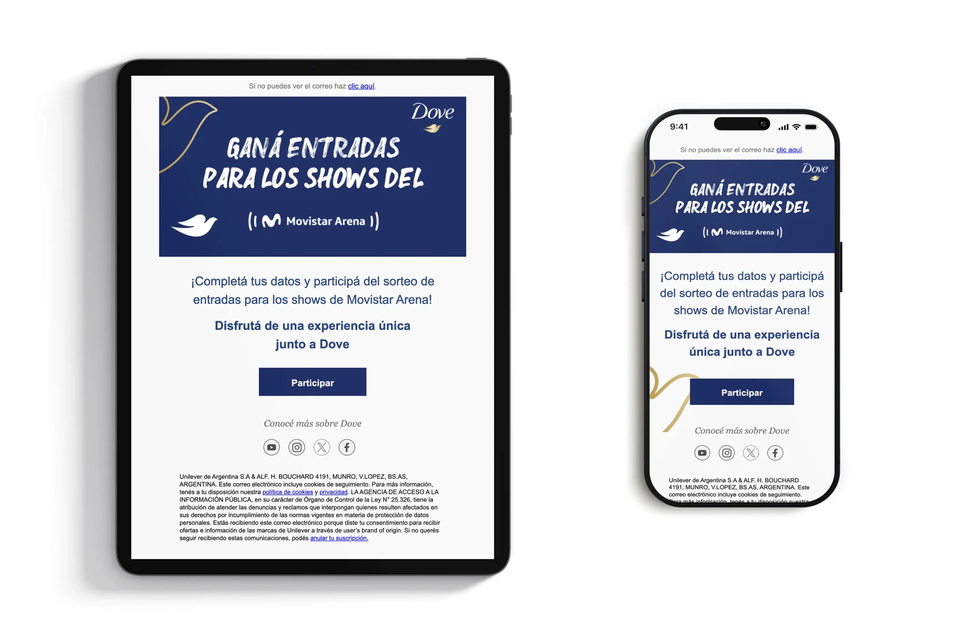 Follow-up email from Dove Argentina encouraging users to finish their online register