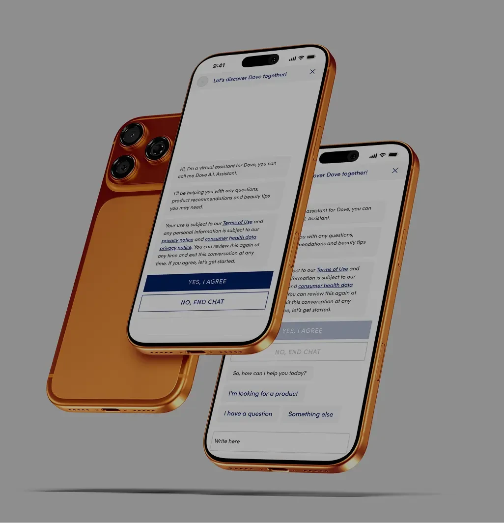 Showcase of Dove's A.I. Assistant working on a smartphone